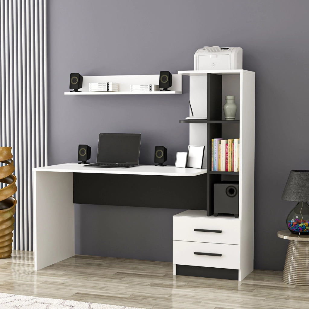 Scrivania in legno "Alaska" - 146 x 60 x 142 cm - Bianco, Nero