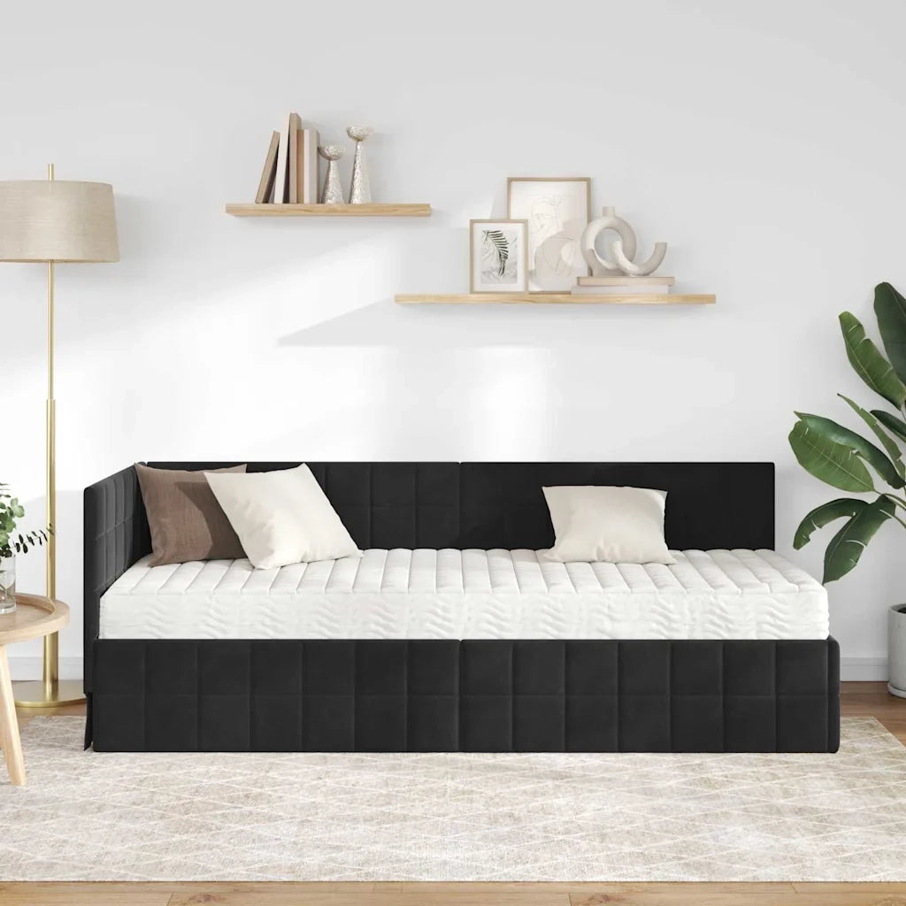 Struttura Letto Angolare con Materasso 2 pcs Nero Velluto