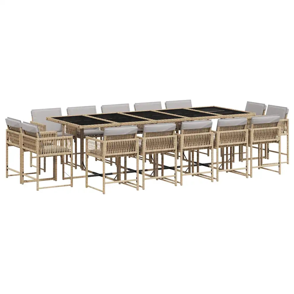 Set Pranzo da Giardino 15 pz con Cuscini Beige Misto Polyrattan