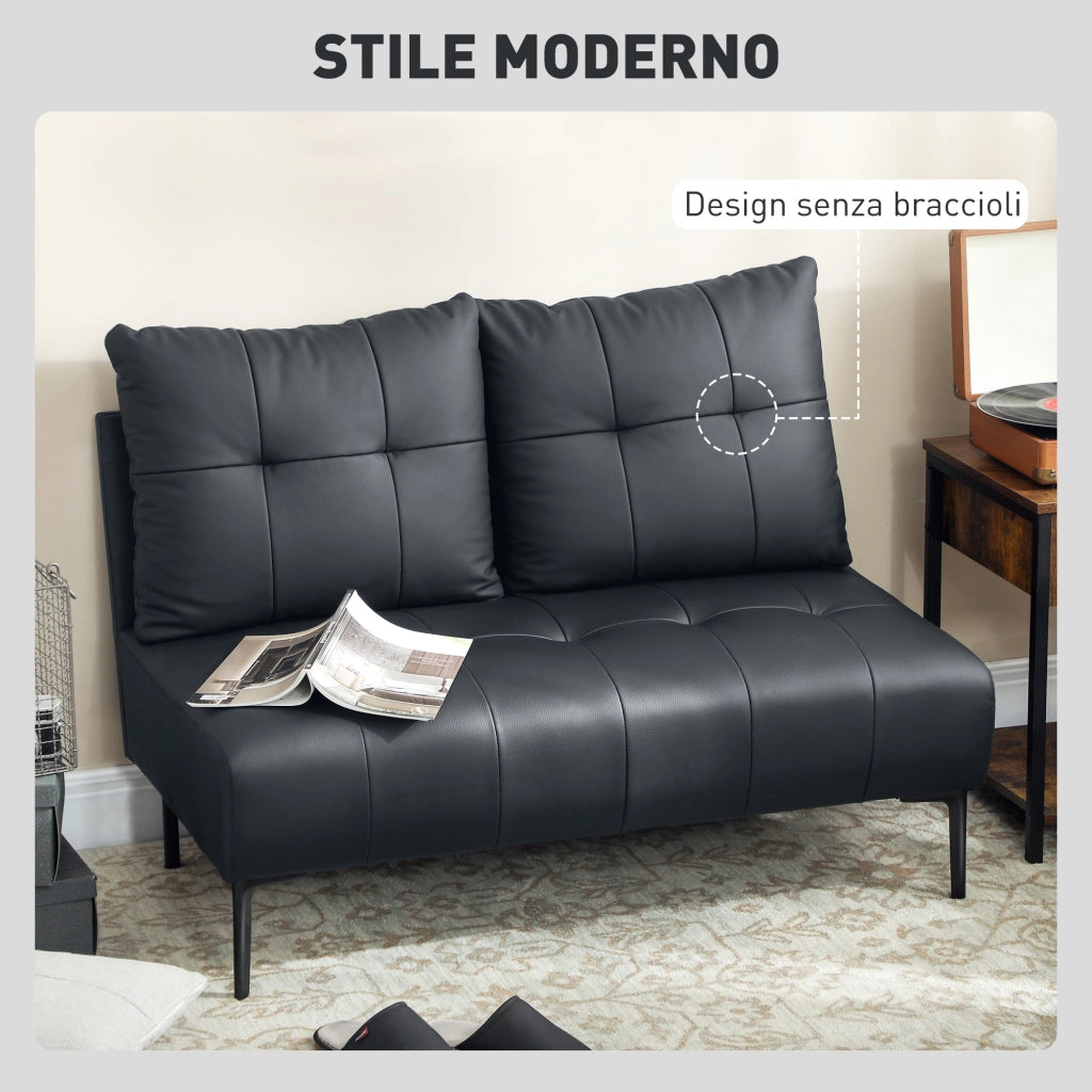 Divano 2 Posti Trapuntato ¨C Minimal ¨C Similpelle Nero 115x73x83