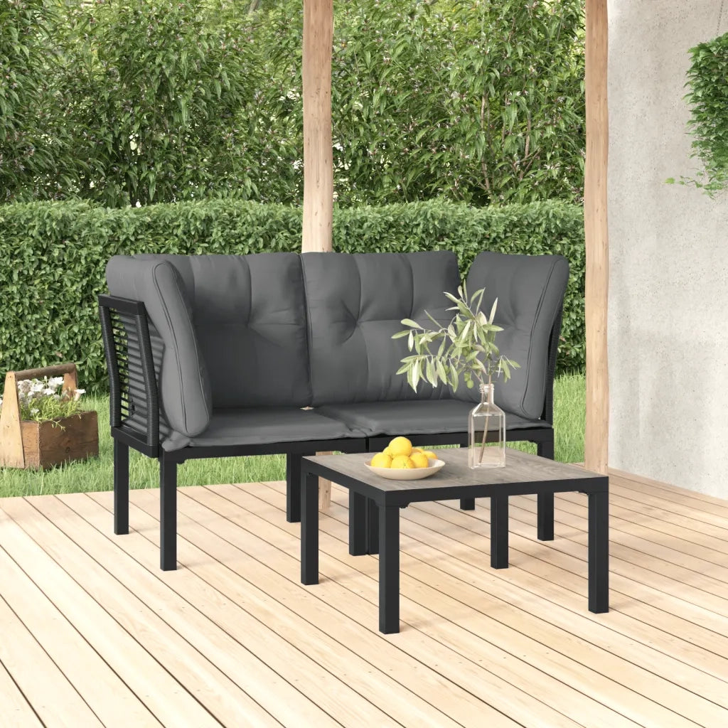 Set Salotto da Giardino 3 pz Nero e Grigio in Polyrattan 3187730