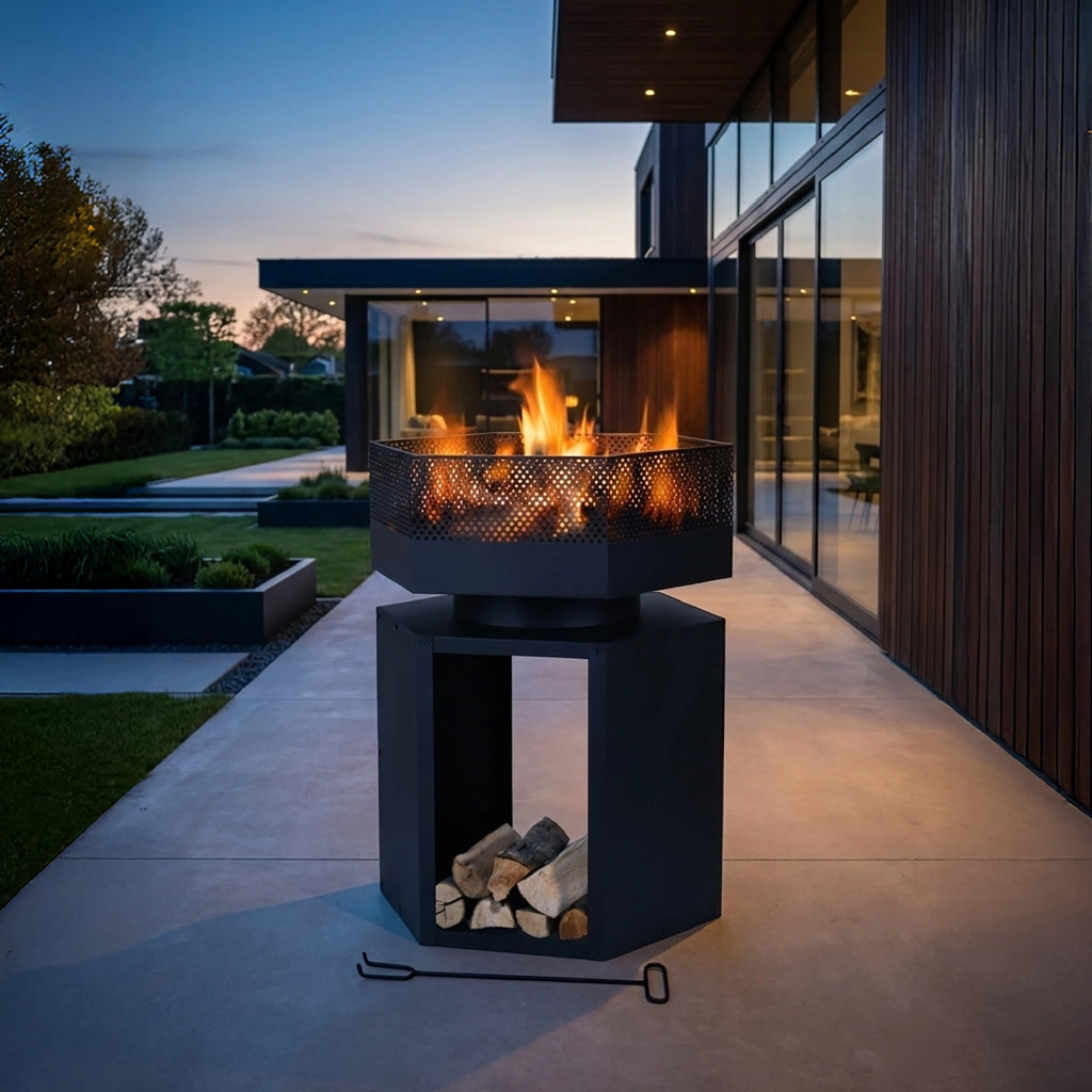 Braciere BBQ 2 in 1 da Esterno – Scalda e Cucina in Giardino con Griglia Inclusa in Acciaio e Pietra