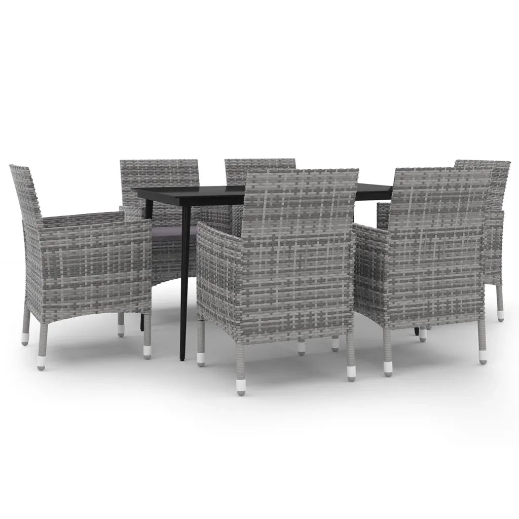 Set da Pranzo per Giardino 7 pz con Cuscini Polyrattan e Vetro 3099742