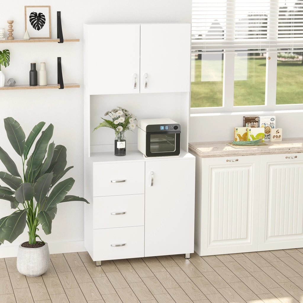 Credenza Moderna Bianco ¨C Xylo ¨C Legno, 2 Ante, 3 Cassetti, Mensole Regolabili, 80x39.5x183.5cm