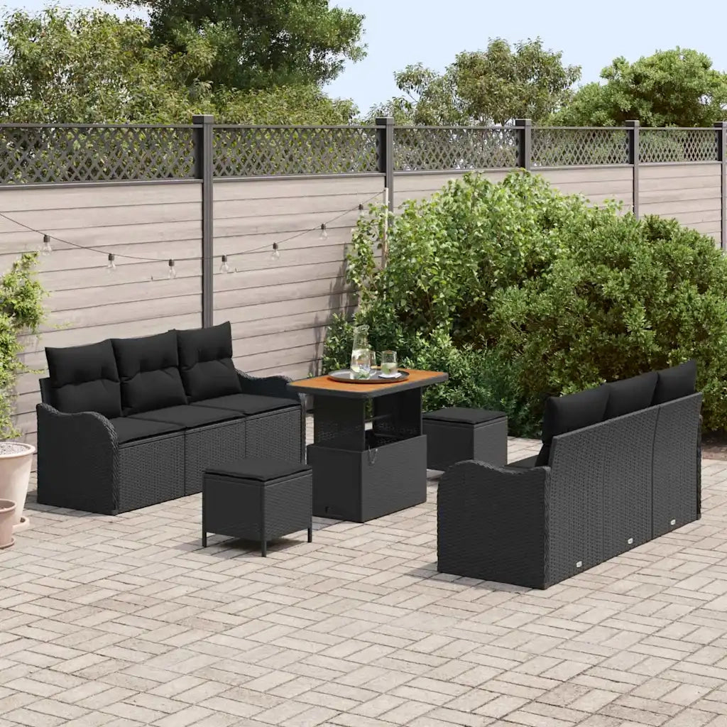 Set Divano da Giardino con cuscino 9 pcs Nero polyrattan 3362219