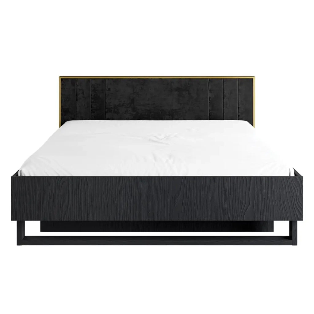 Camera completa MONDO – Nero strutturato e dorato – Letto 180x200 con doghe + Armadio + Cassettiera + 2 comodini