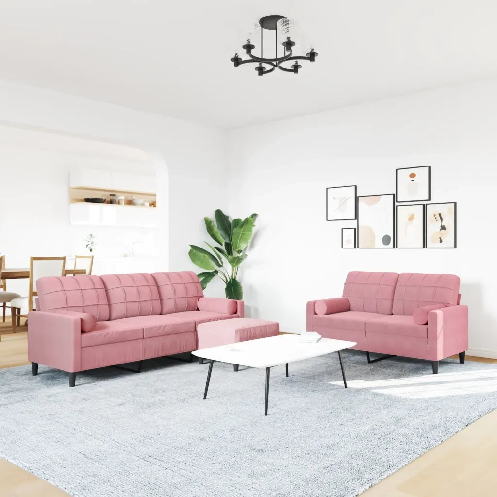 Set di Divani 3 pz con Cuscini e Rinforzi rosa in Velluto 3278424