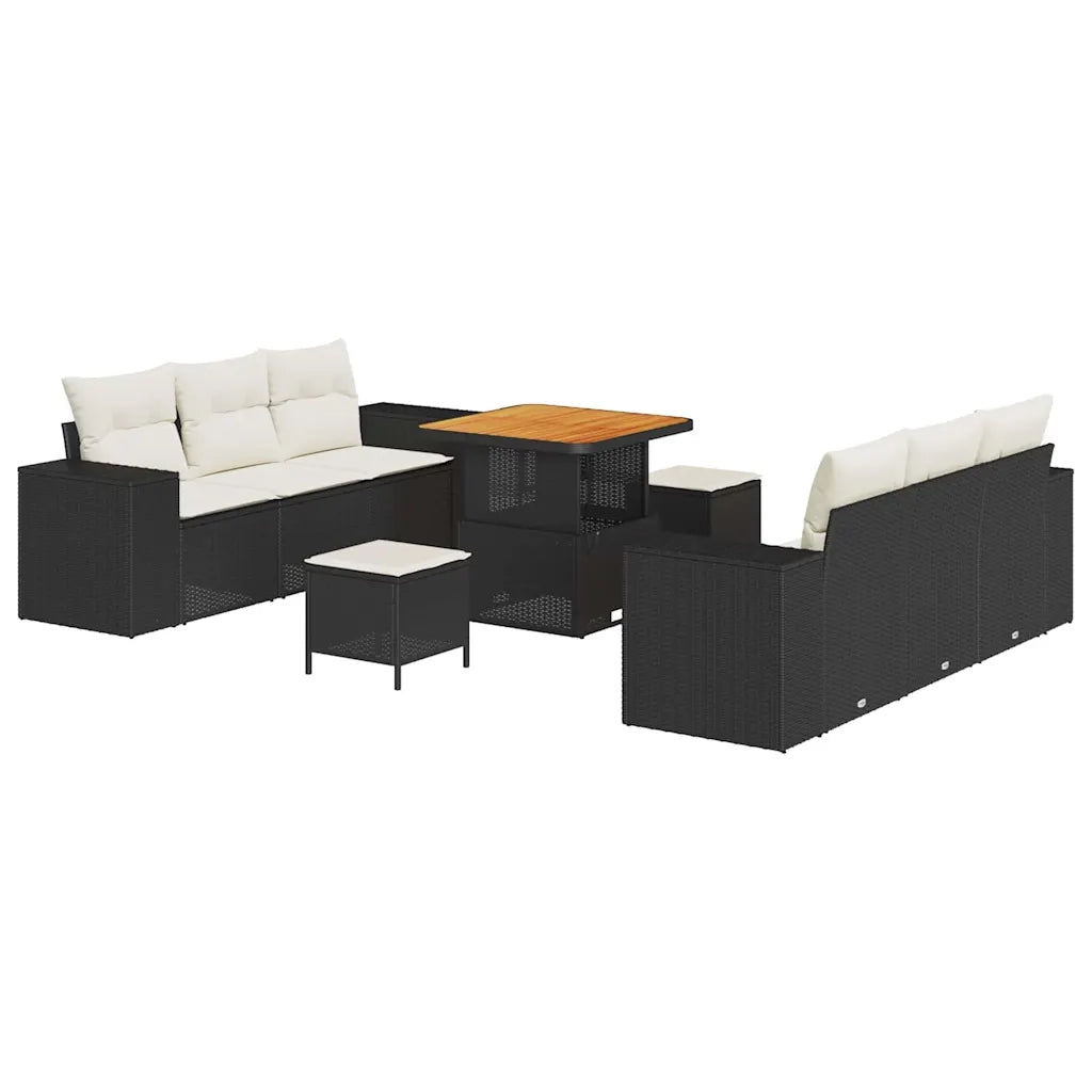 Set Divano da Giardino con cuscino 9 pcs Nero Poly Rattan 3361955