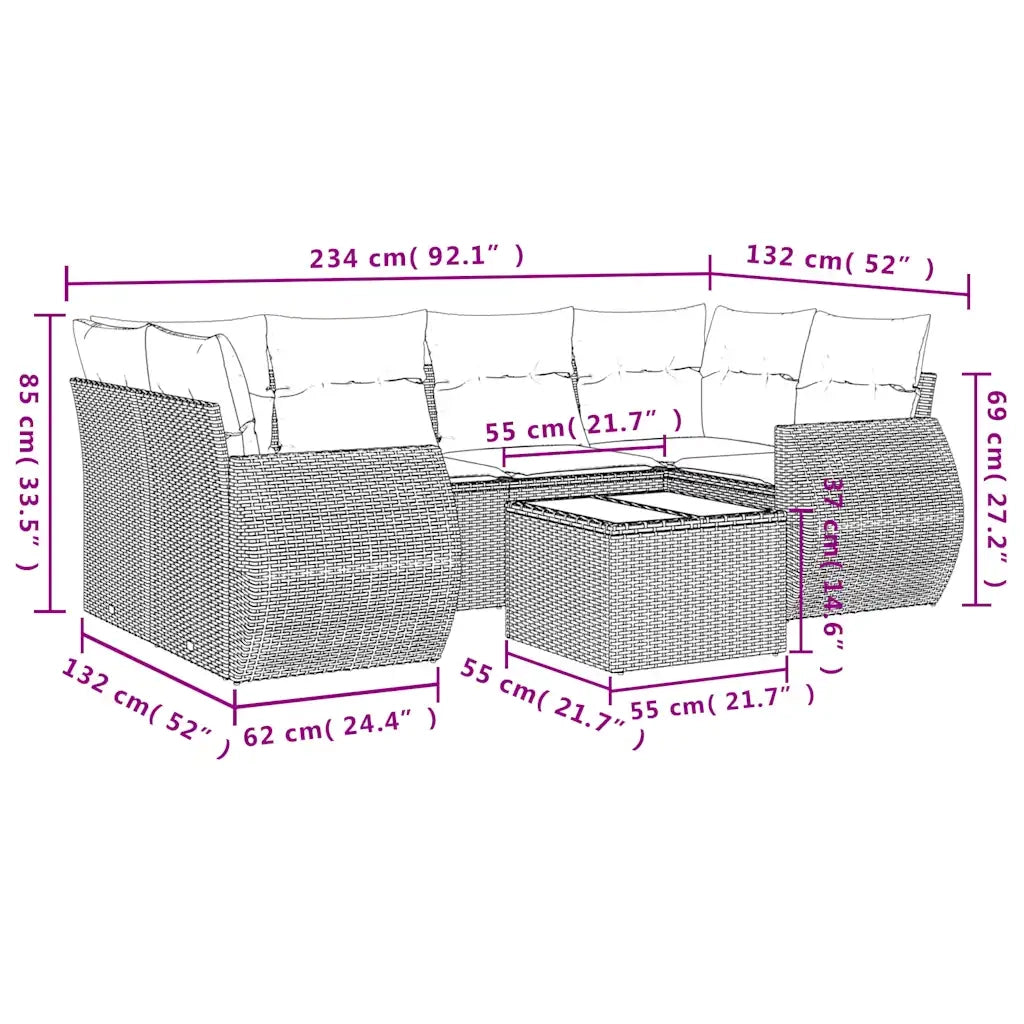 Set Divani da Giardino 7 pz con Cuscini Marrone in Polyrattan 3253460