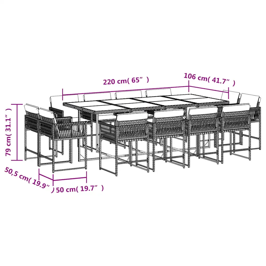 Set da Pranzo da Giardino 13pz con Cuscini Grigio in Polyrattan 3211583