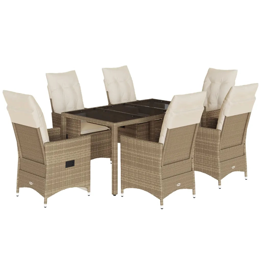 Set da Pranzo da Giardino 7 pz con Cuscini Beige in Polyrattan