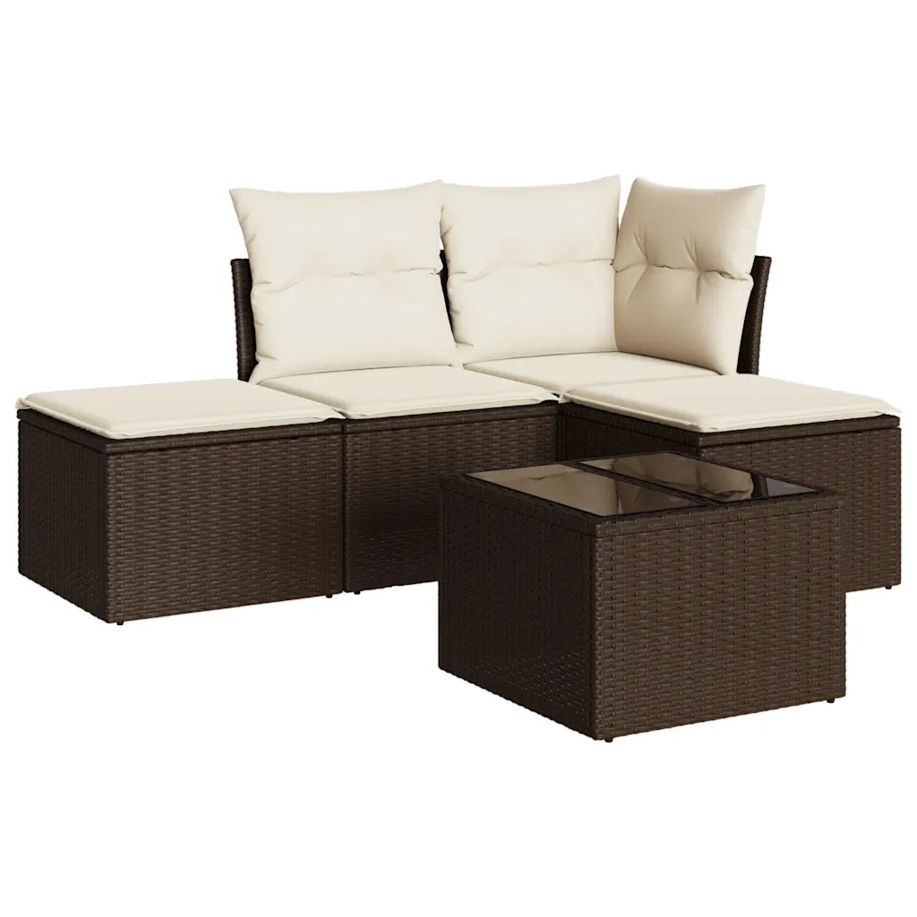Set Divano da Giardino 5 pz con Cuscini Marrone in Polyrattan 3217493