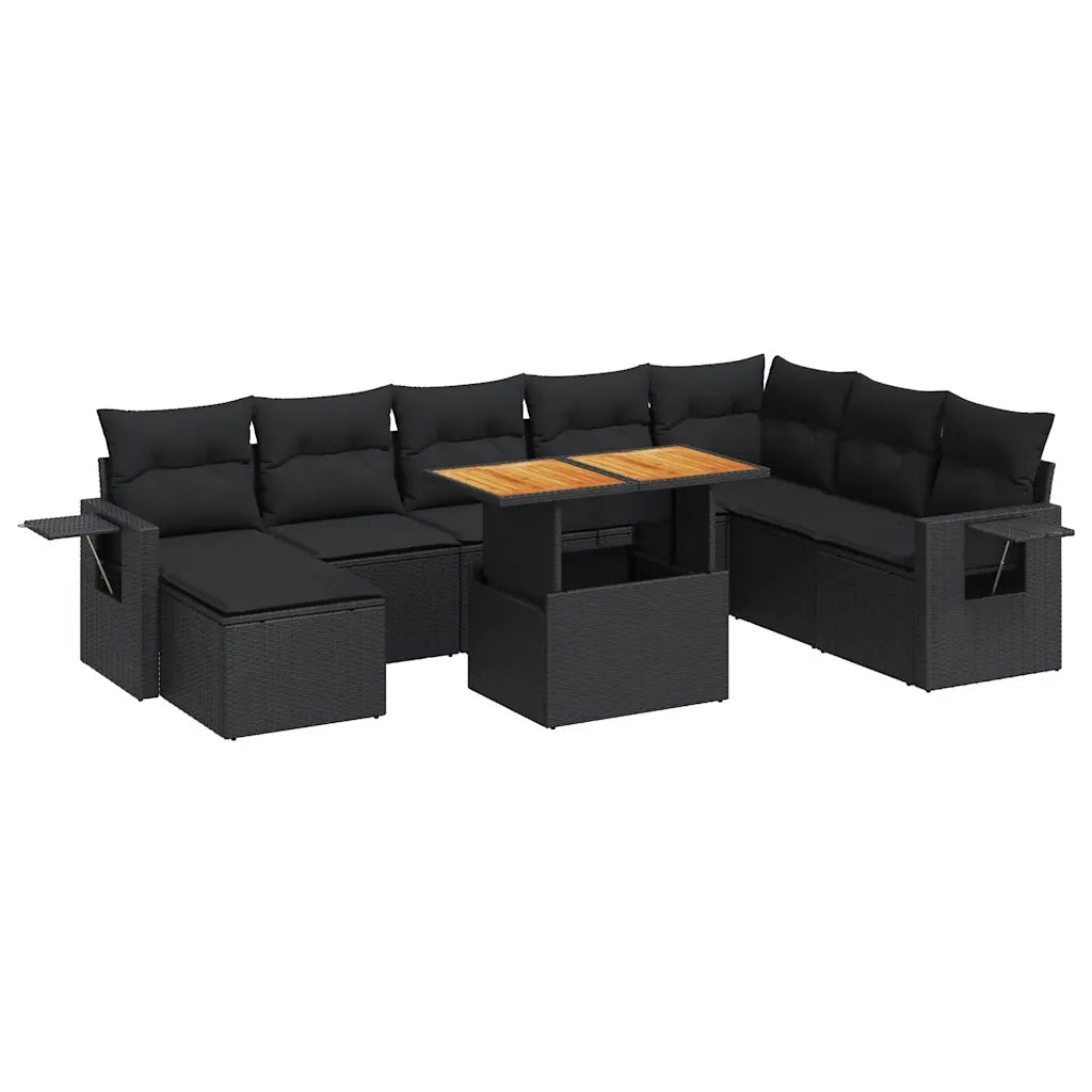 Set Divani da Giardino 9 pz con Cuscini Nero in Polyrattan 3327184