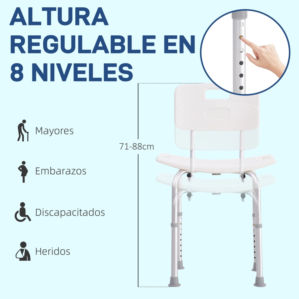 Sedia da Doccia Regolabile con Schienale ¨C zephmum ¨C Grigio Antiscivolo 136 kg