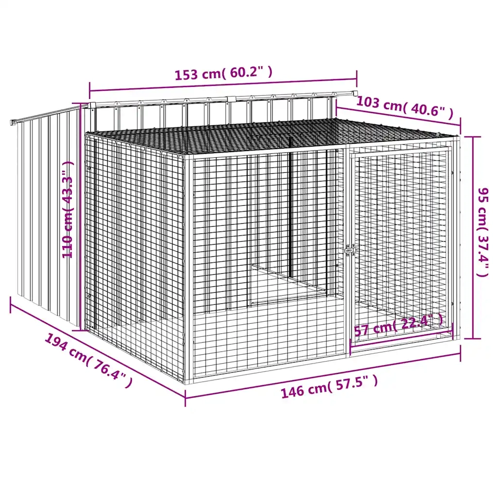 Cuccia per cani con recinto antracite 153x194x110 cm in acciaio zincato CFW2155596
