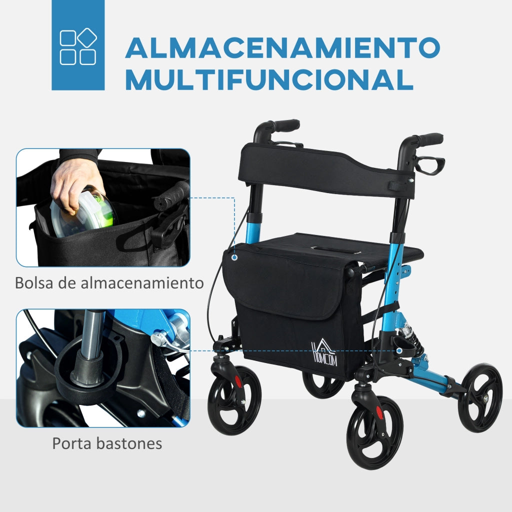 Deambulatore Pieghevole con Sedile e Ruote ¨C Minimal ¨C Altezza Regolabile, Blu e Nero