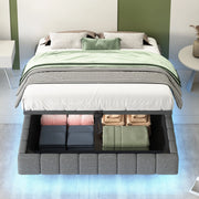 Letto imbottito sospeso 140x200 cm con LED e contenitore