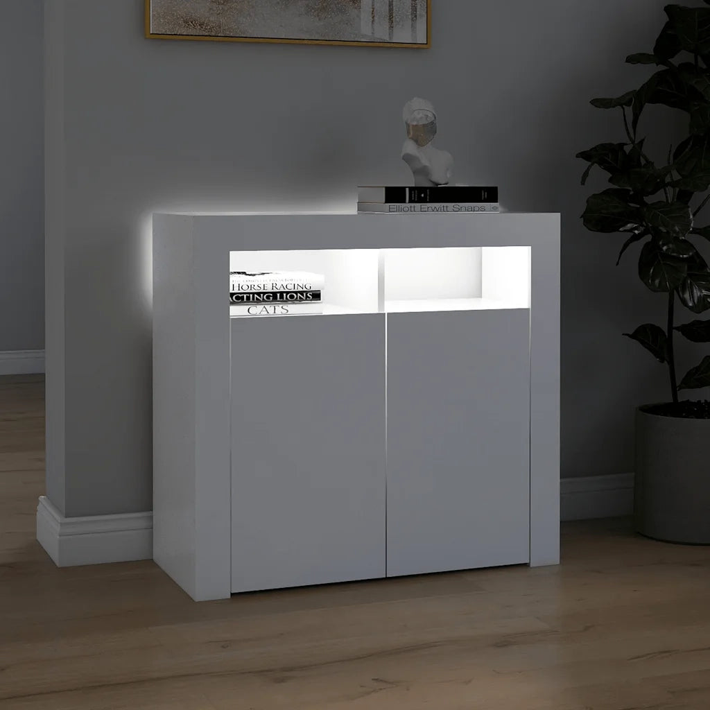 Credenza con Luci -Buffet-Armadio da cucina Bianca 80x35x75 cm