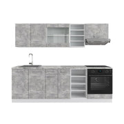 Cucina componibile R-Line Calcestruzzo/Bianco 240 cm, PL Marmo Vicco