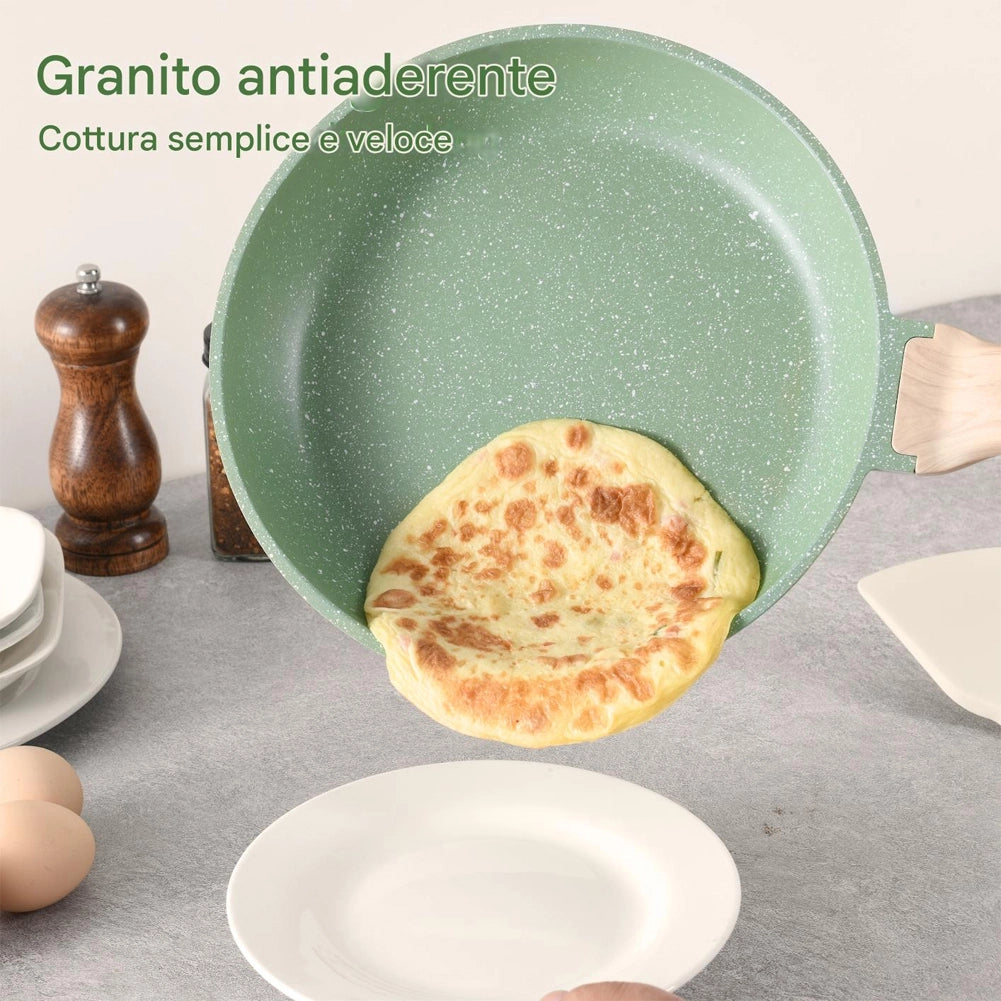 Batteria Pentole 15 Pezzi Verde in Alluminio Pressofuso con Accessori e Coperchi
