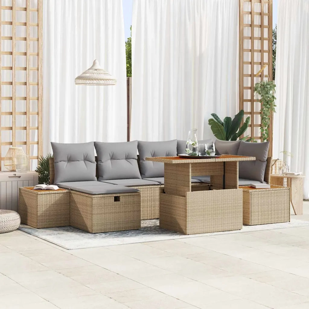 Set Divano da Giardino 7 pcs Beige polyrattan