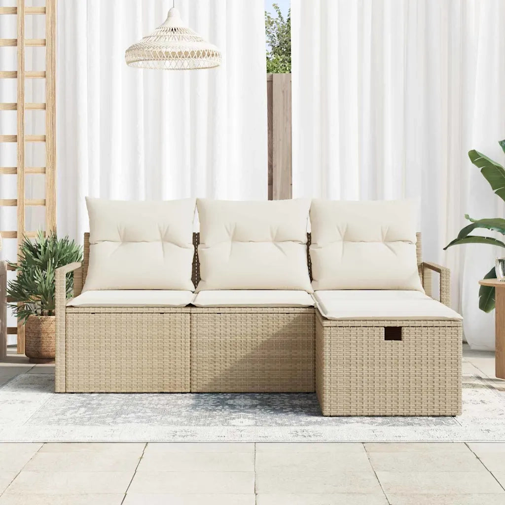 Set Divano da Giardino con cuscino 4 pcs Beige Poly Rattan