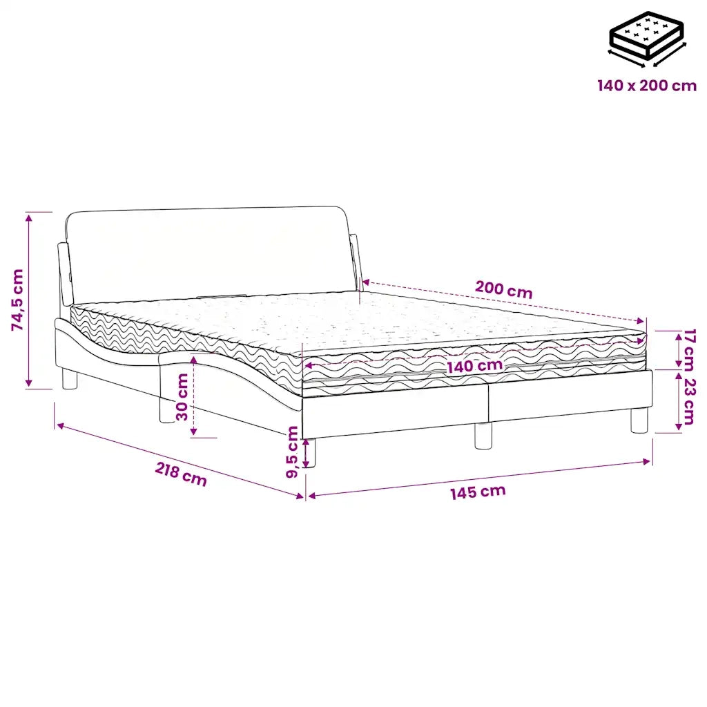 Letto con Materasso Dover Nero e Bianco 140x200 cm in Similpelle 3208422