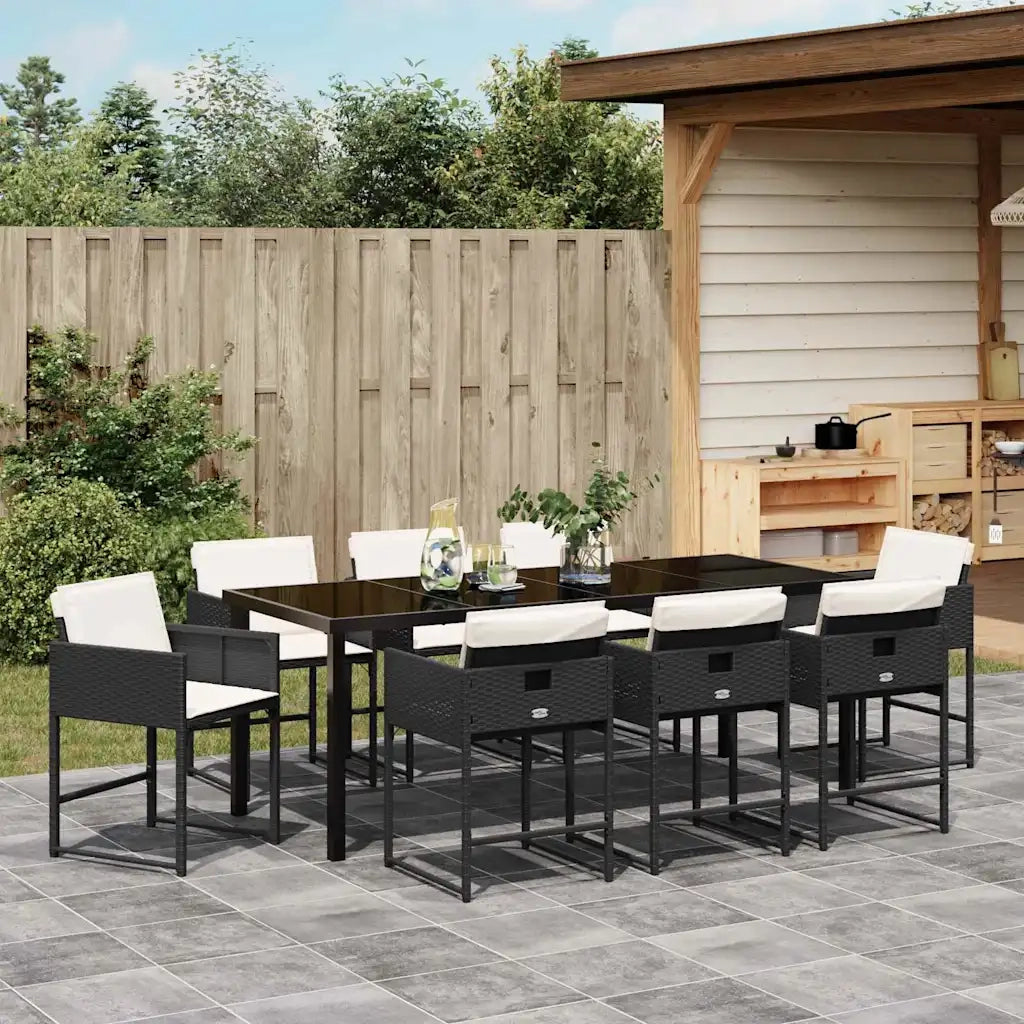 Set da Pranzo per Giardino con cuscino 9 pcs Nero polyrattan 3380007