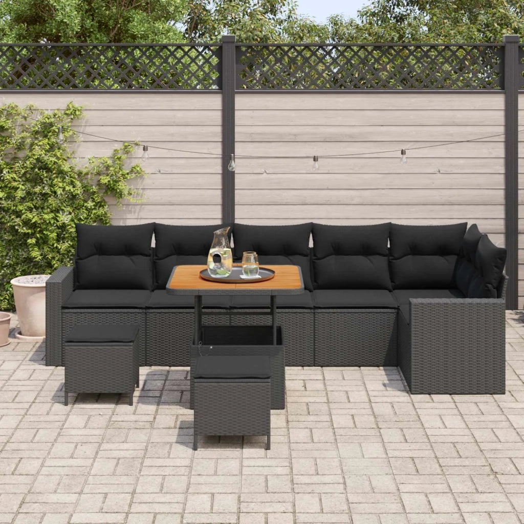 Set Divano da Giardino con cuscino 11 pcs Nero polyrattan 3363579