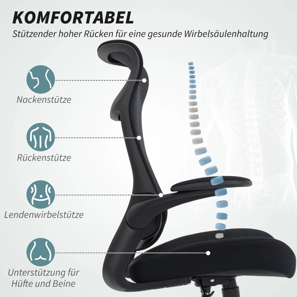 Sedia da ufficio ergonomica ¨C Minimal ¨C Schienale rete, braccioli 3D, nero