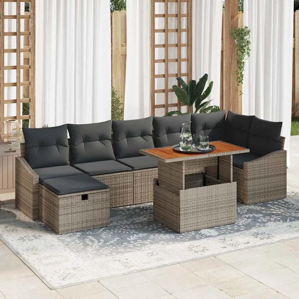 Set Divano da Giardino con cuscino 8 pcs Grigio polyrattan