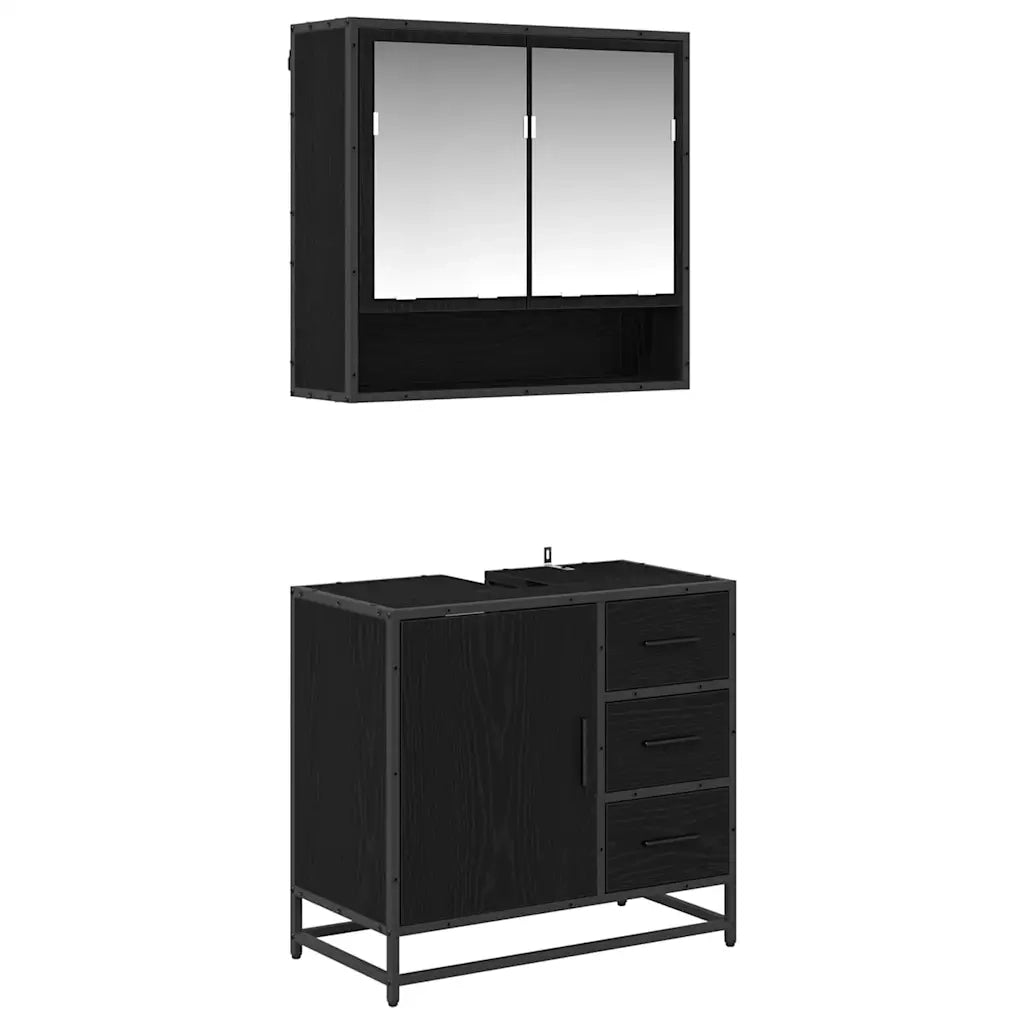 Set di mobili per il bagno 2 pcs Rovere Nero Legno multistrato