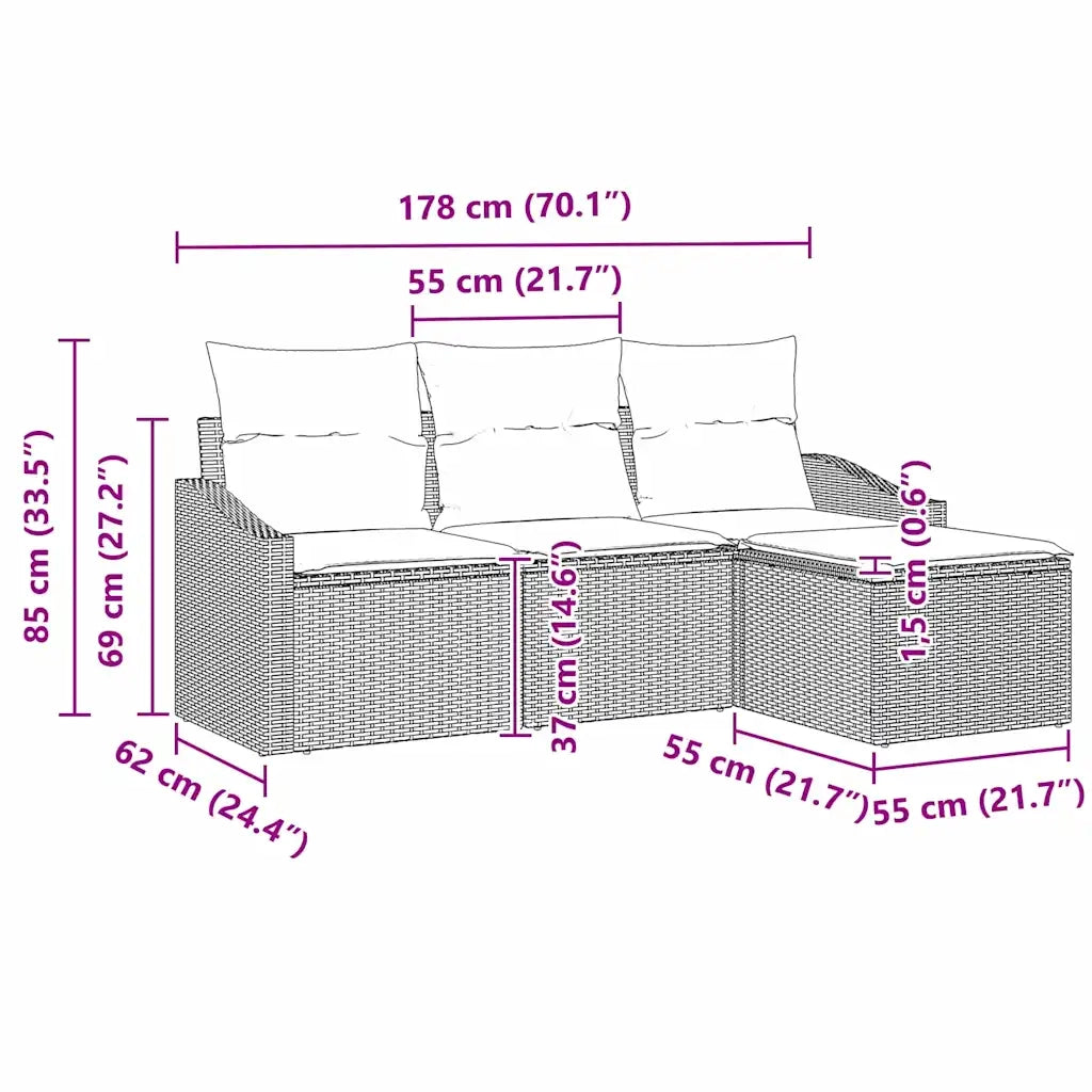 Set di divani con cuscino 4 pcs Beige polyrattan 3346671