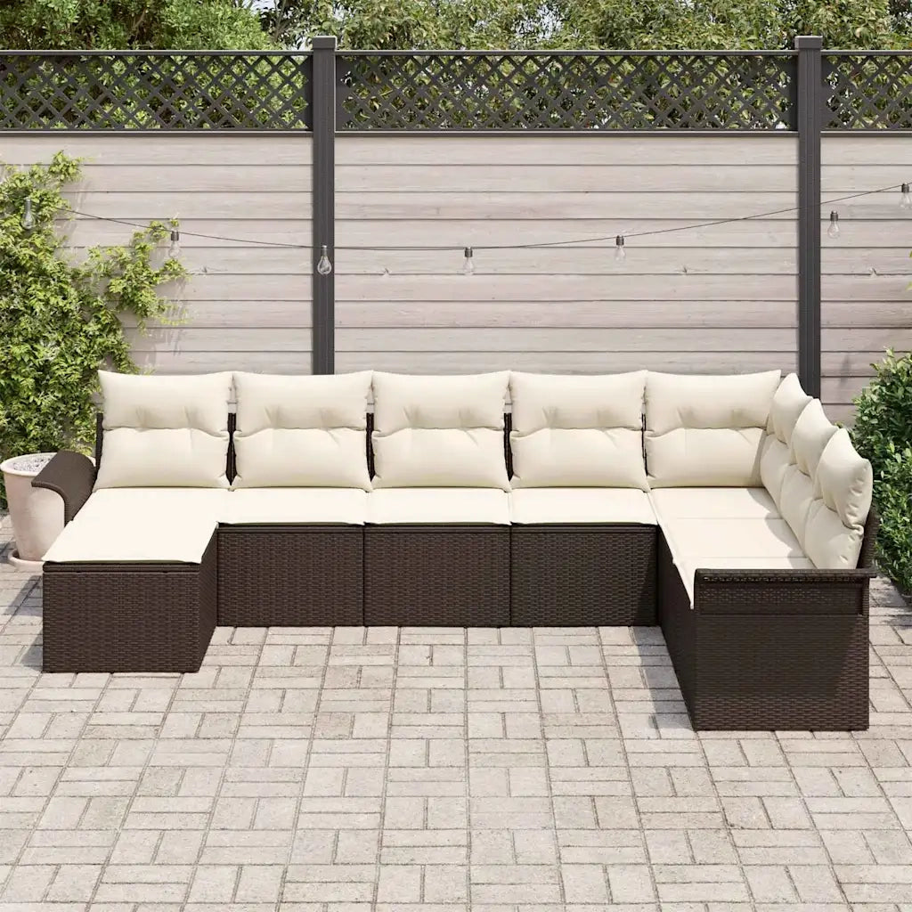 Set Divano da Giardino con cuscino 8 pcs Marrone Poly Rattan
