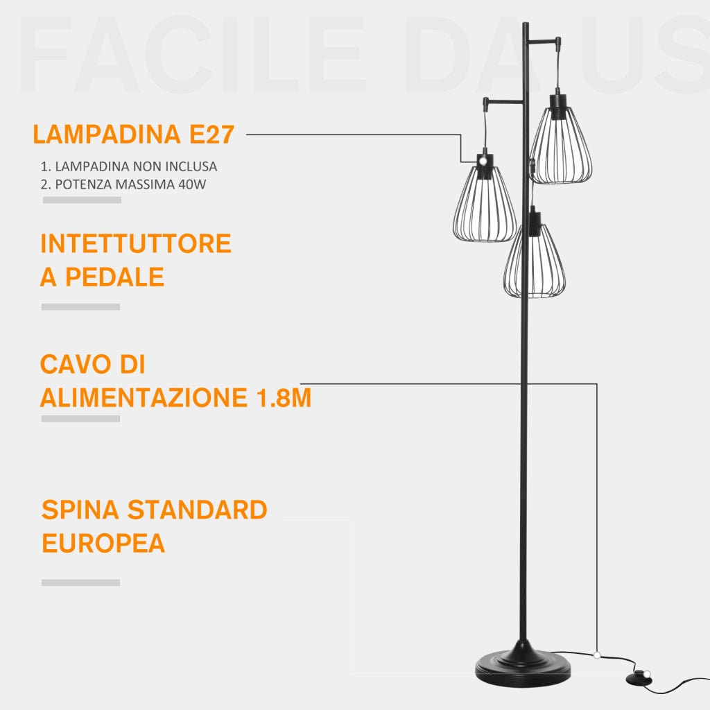Lampada da Terra Industriale Vintage ¨C Minimal ¨C Nero, Metallo, §¶35x170cm