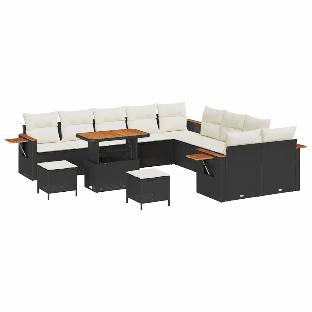Set Divano da Giardino con cuscino 13 pcs Nero e Crema