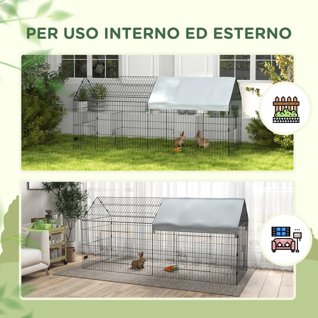Casetta per Conigli da Giardino e Interno ¨C Minimal ¨C Argento 220x85x103cm