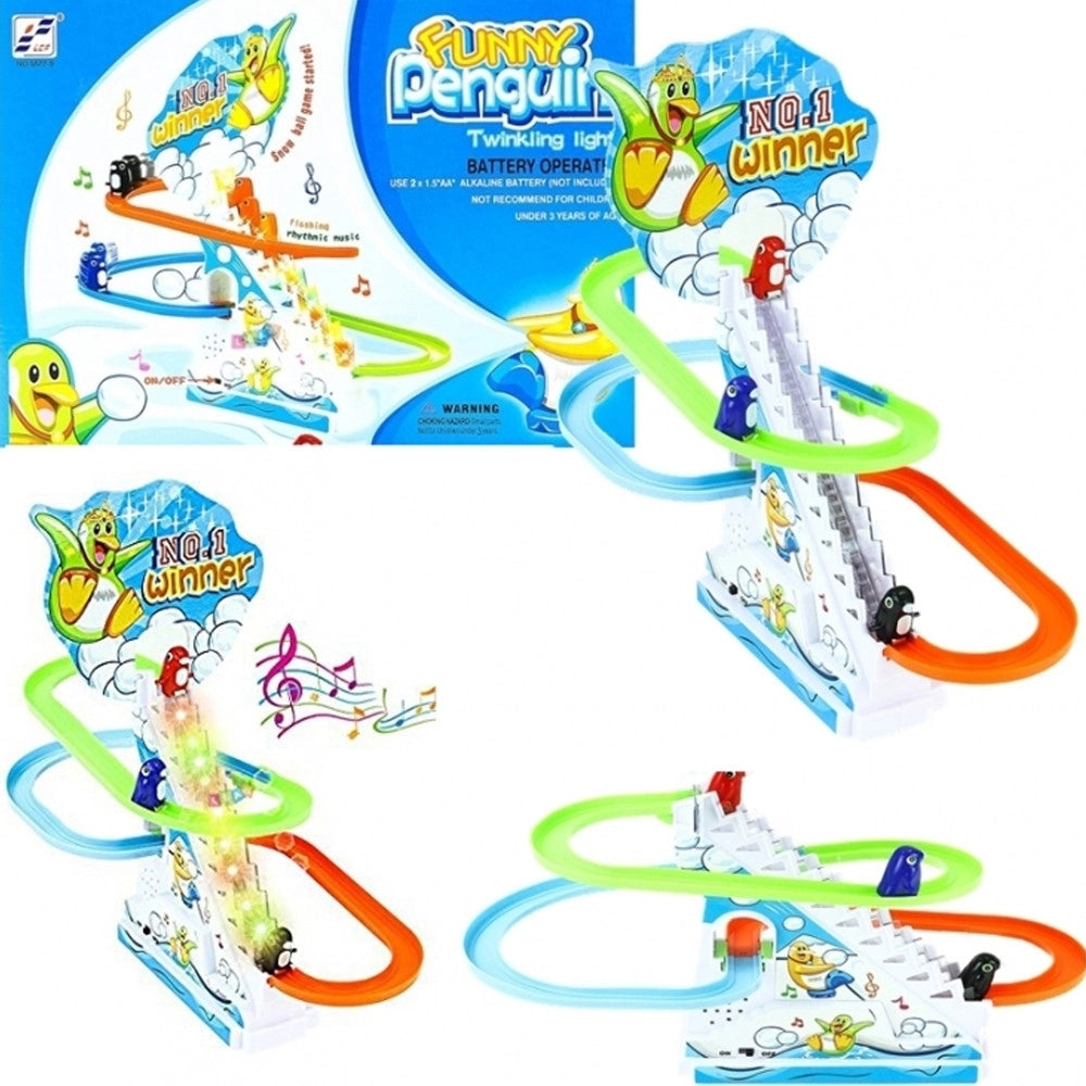 Trade Shop - Pinguini Gara Competizione Race Twinkling Funny Luci Suoni Movimento Bimbi Gioco -