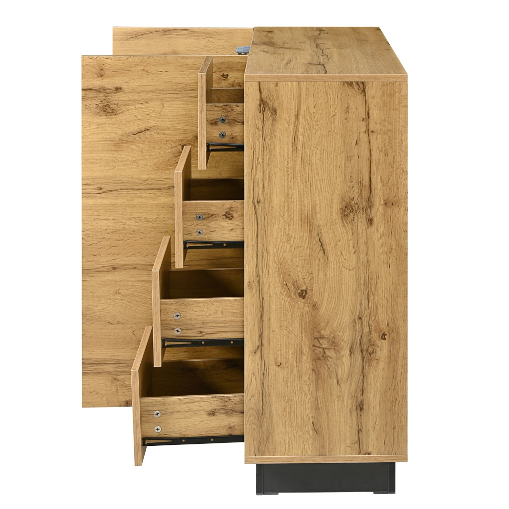 CREDENZA con 4 cassetti e 2 ante 120x35,5x90,5 cm Natural e Nero