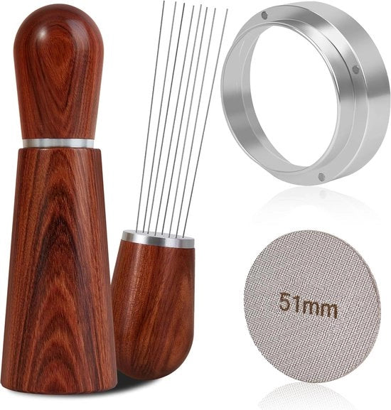 Set di accessori per espresso 51mm – Doseggiatore + Schermo per puck + Distributore di miscela – Acciaio inossidabile 316