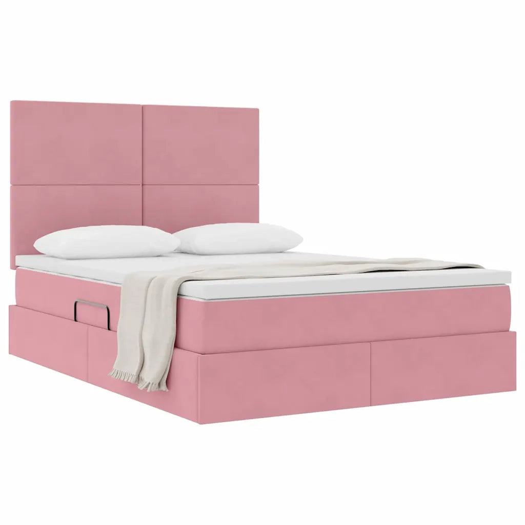 Letto con contenitore e materasso Rosa 140 x 200 cm Velluto 3371978