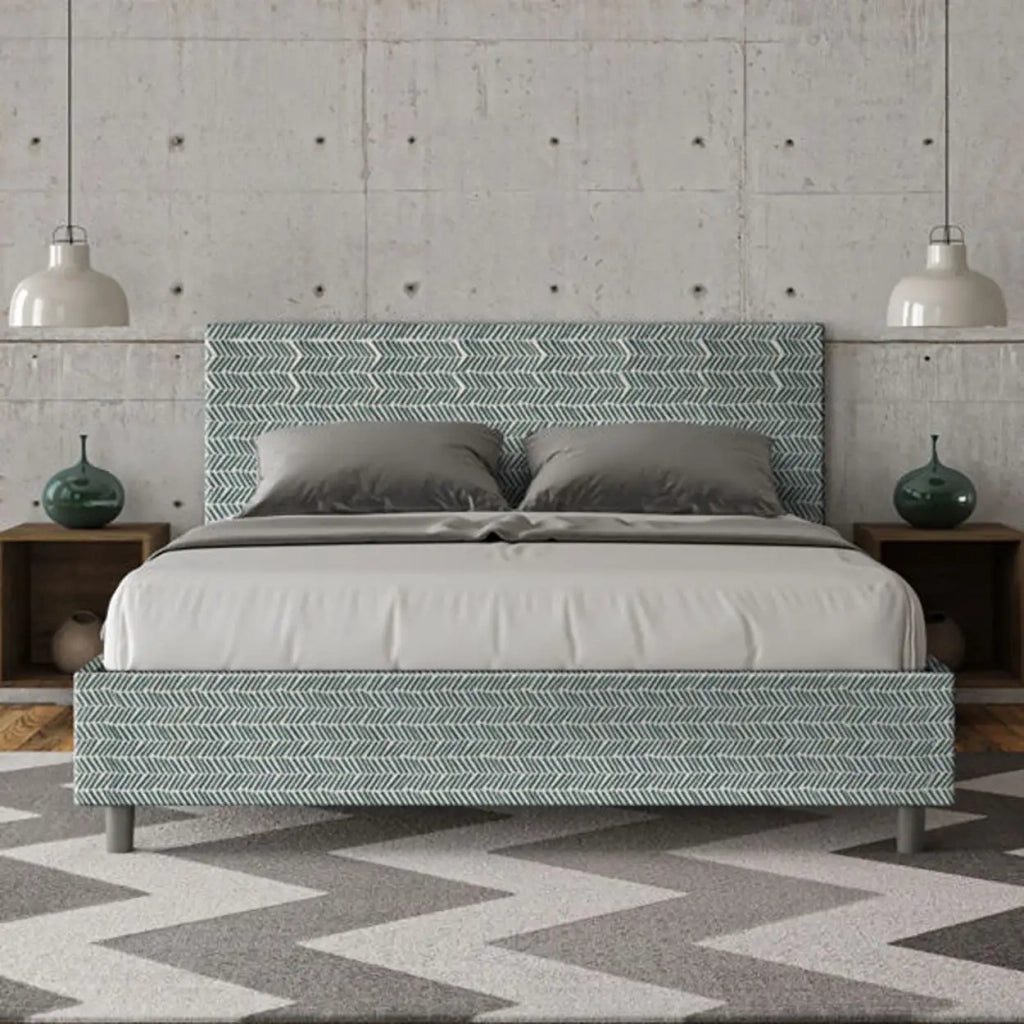 Letto matrimoniale con rete imbottito 160x210 tessuto Aragona 7 azzurro Adele