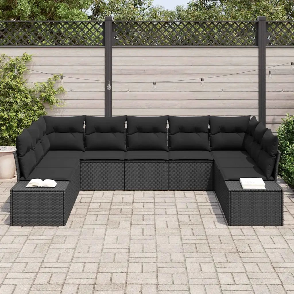 Set Divano da Giardino con cuscino 9 pcs Nero Polyrattan 3355892