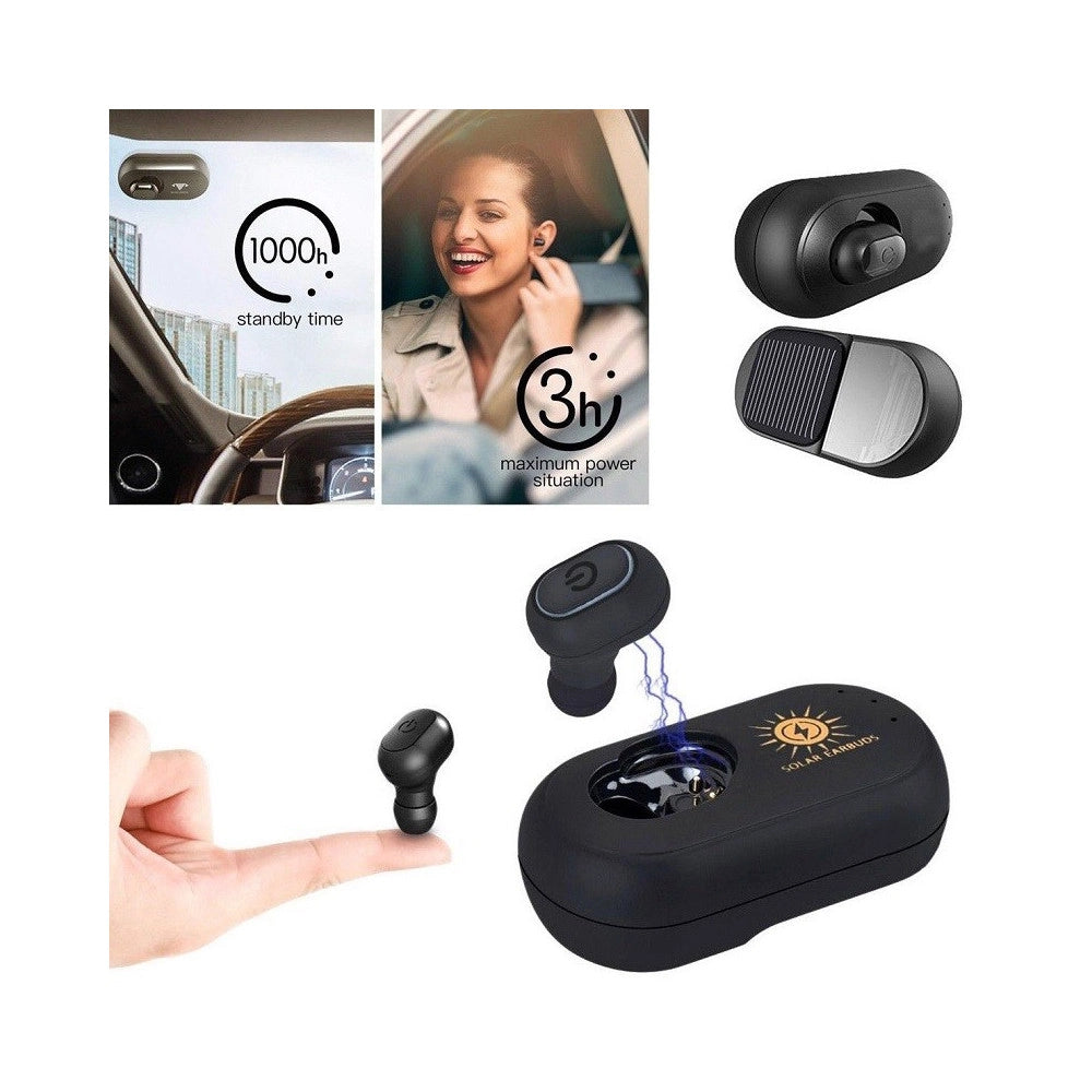 Trade Shop - Auricolare Bluetooth Con Base Di Ricarica Solare Per Auto Pannello Solare -