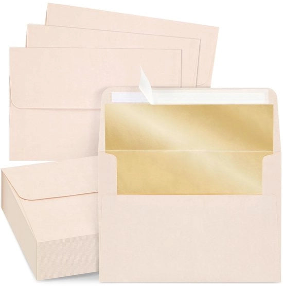 Inviti di nozze 50 pezzi - Formato A7 - Tono blush rosa - Rivestimento bronzo - Autoadesivi