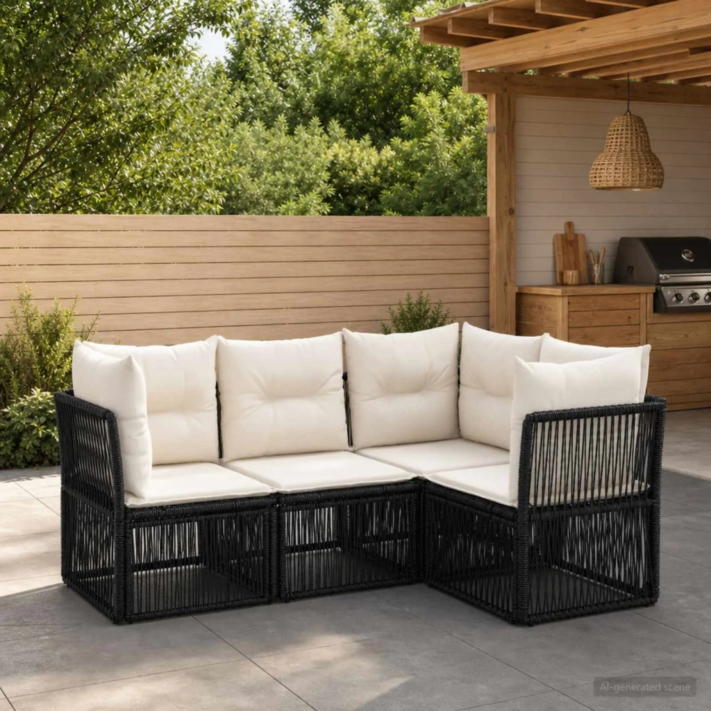 Set Divano da Giardino 4 pz Nero polyrattan 3434209