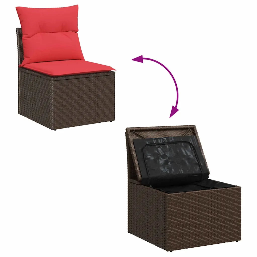 Set Divano da Giardino 5 pz Marrone e Rosso polyrattan 3355733