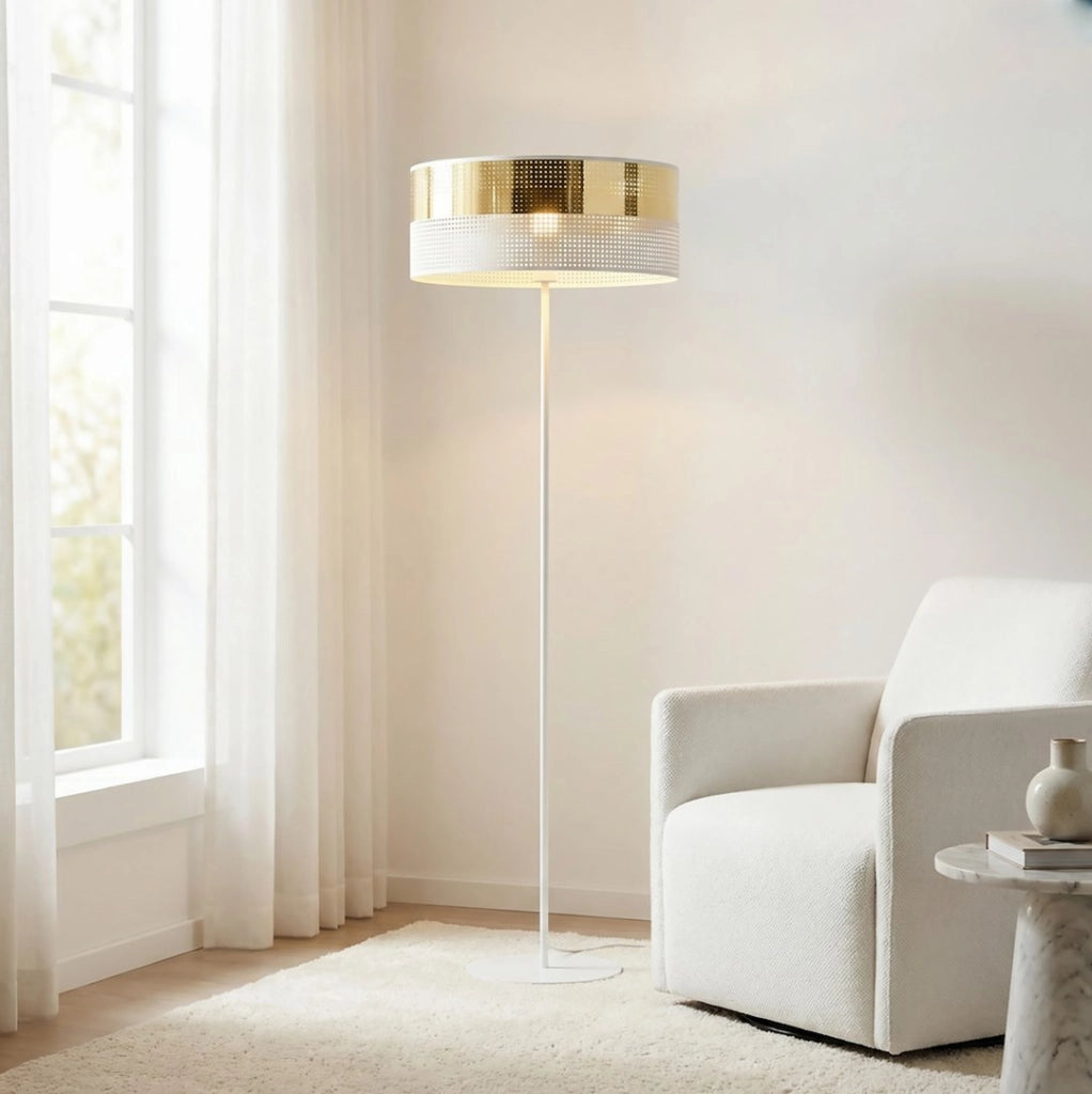 Lampada da terra LUX bianco oro perforata 1xE27 Emibig