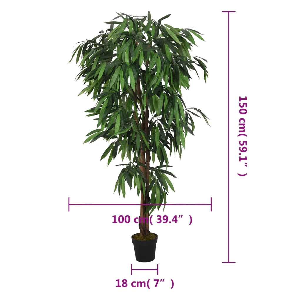 Albero Mango Artificiale 600 Foglie 150 cm Verde 359032