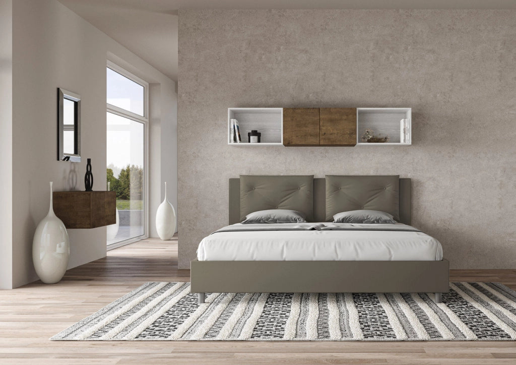 BS COM Letto con rete imbottito 180x210 similpelle cappuccino